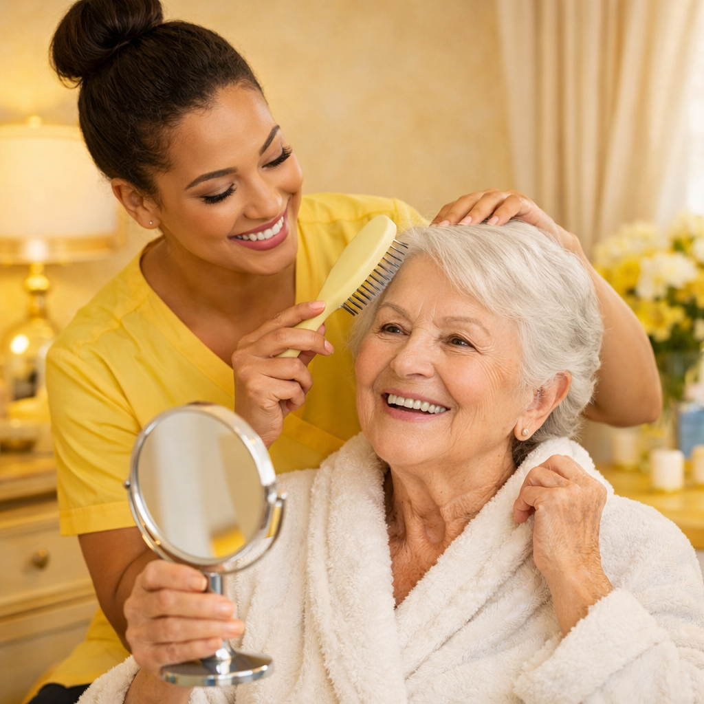 Caregiver and Senior. Personal Care Assitance.