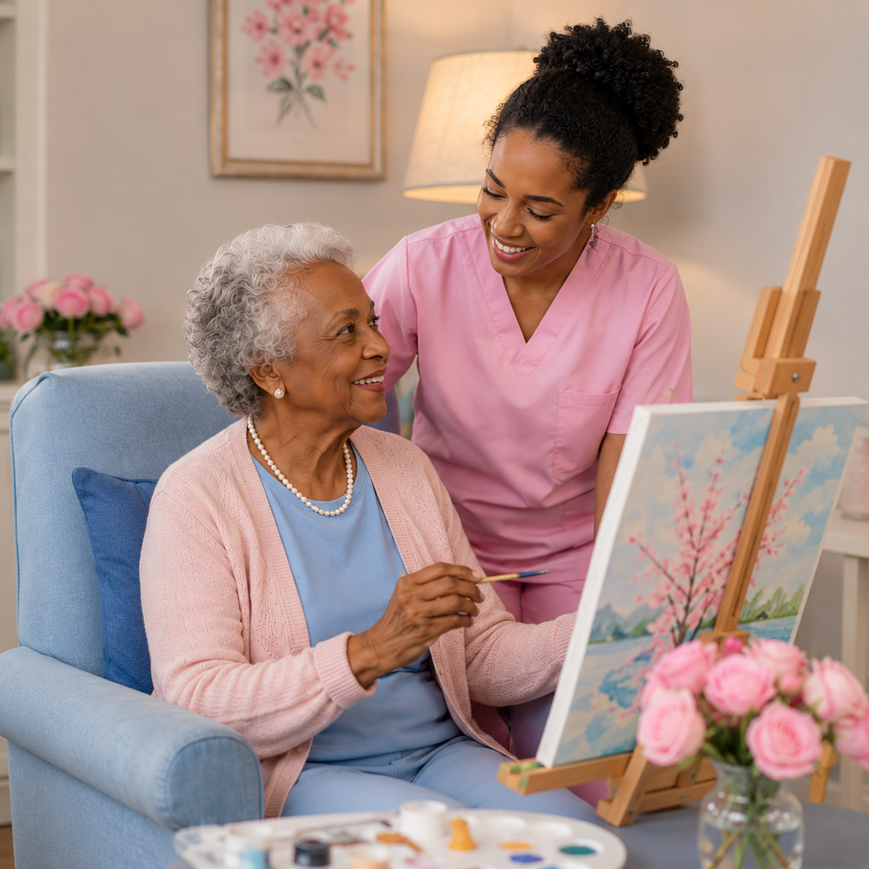 Creating together in soft pastels