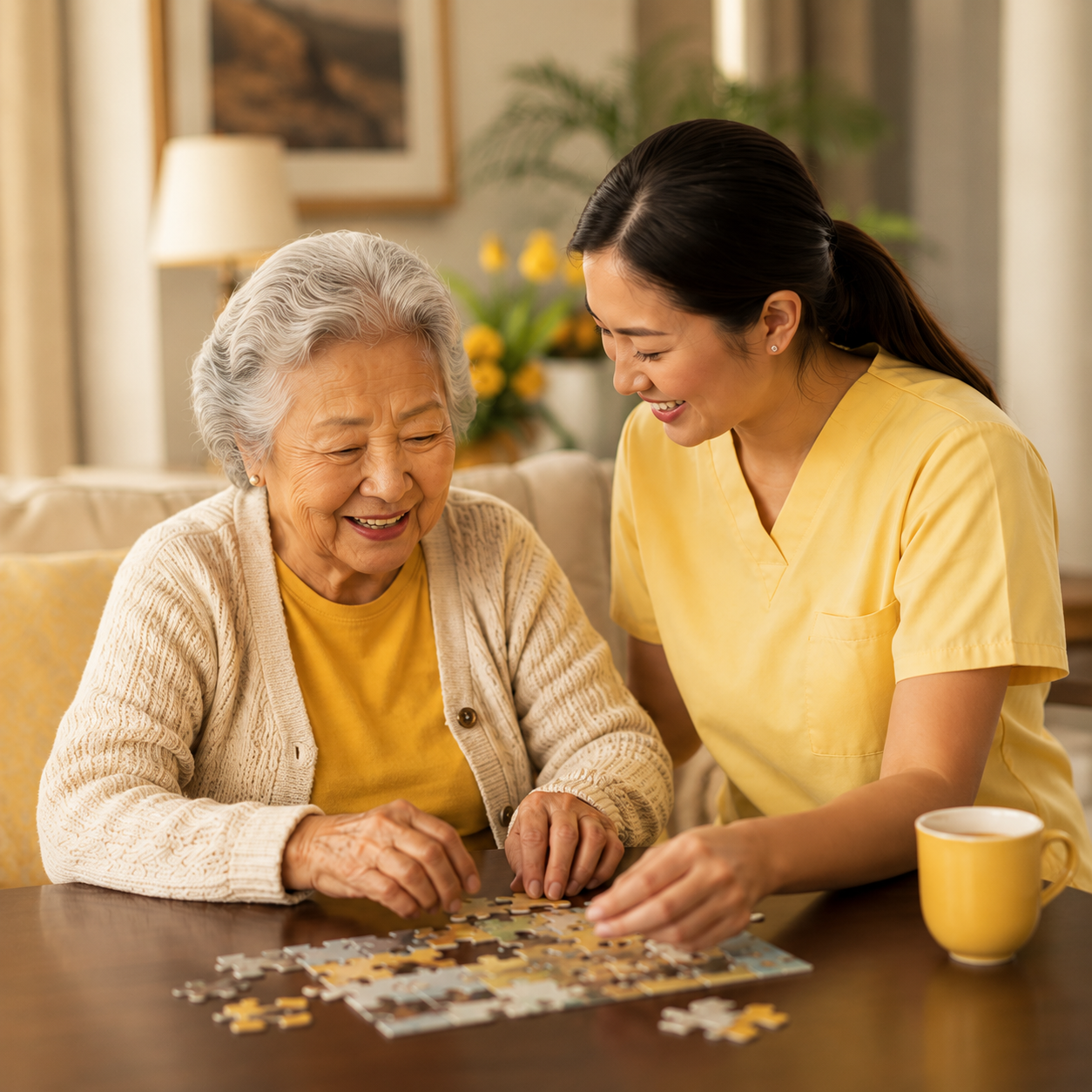 Puzzle time with warm companionship